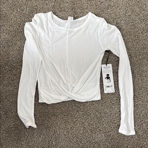 Alo Yoga White Long Sleeve Twist Front Top
